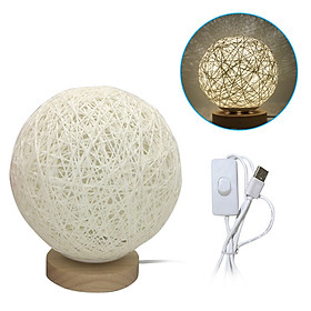 Round LEDs Table Moon Lamp Night Lights USB Ball Lamp Woven Rattan Bedside Desk Lamp for Bedroom Living Room