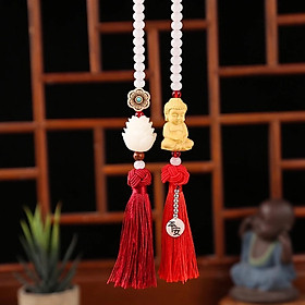 Khánh Quan Âm Liên Hoa Phong Thủy Trang Trí Ô Tô,Xe Hơi Mang May Mắn Và Tài Lộc Khánh Gỗ Hoàng Dương