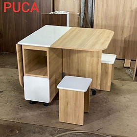 Mua Bộ bàn ăn gấp gọn thông minh  Bảo hành 3 năm   bộ bàn ăn gấp gọn kèm 4 ghế vân gỗ sáng pha Trắng   Uy tín tại Saikou