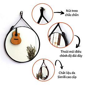 Mua Gương treo tường dây da điều chỉnh được độ dài dây 40cm - Gương trang điểm decor phòng ngủ đẹp  Gương tròn treo tường phòng tắm