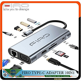Mua Hub Type-C To HDMI FIRO 10in1 Chuẩn HDTV - Hub Chuyển Đổi Type-C Chia 10 Cổng - 1 Cổng HDMI 4K  3 Cổng USB 3.0  2 Khe Đọc Thẻ TF/SD  2 Cổng Type-C/PD  1 Cổng VGA  1 Cổng Mạng Lan - Kết Nối Tốc Độ Cao - Dùng Cho Smartphone/Laptop/PC/Tivi – Hàng Chính Hãng