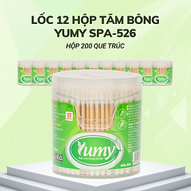 Lốc 12 hộp Tăm bông Yumy người lớn thân trúc hộp vát 200 que SPA-526