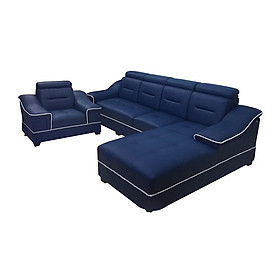Bộ sofa da góc L kèm ghế đơn Tundo 310 x 180 x 75 cm màu xanh đậm có viền