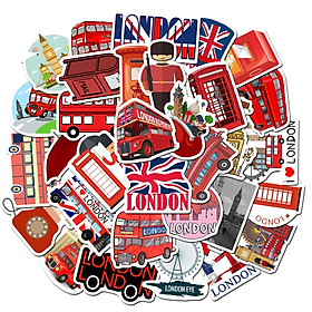 Set 60 Sticker chủ đề London  ảnh decal hình dán ép lụa