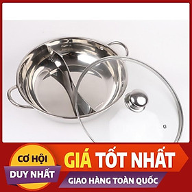  Nồi Lẩu 2 Ngăn  Size 30 Cm, Nấu Được Trên  Bếp Từ  Có Nắp Kính