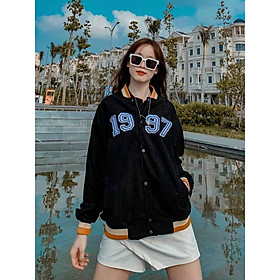 Áo khoác nhung tăm jacket Logo Thuê 1997 Hình Thật Cuối Form Rộng Đẹp
