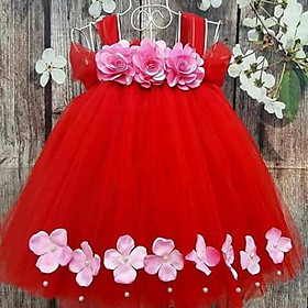 Đầm tutu ️Đầm tutu đỏ hoa hồng cho bé gái