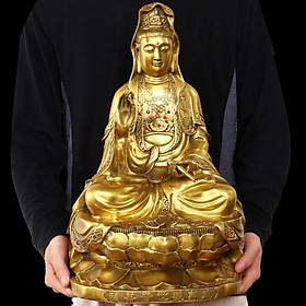 Tượng Phật bà Quán Thế Âm Bồ Tát phong thủy đồ thờ bằng đồng thau cao 40cm