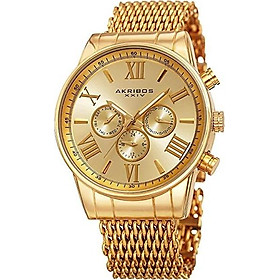 Akribos XXIV Men's Swiss Quartz Multifunction Watch - 3 Subdials On a Sunray Dial and Shark Mesh Stainless Steel Bracelet - AK919