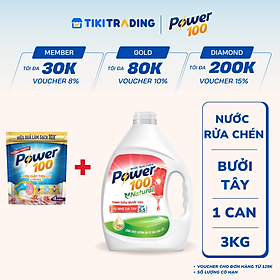 Can Nước Rửa Chén POWER100 Natural Tinh Dầu Bưởi Tây 3KG