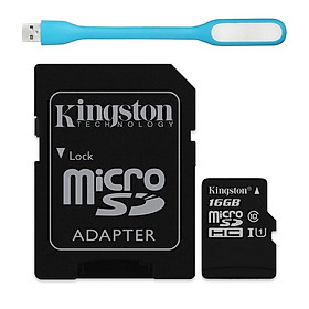 Thẻ Nhớ Micro SDHC Kingston 16GB Class 10 UHS-I SDC10G2/16GBFR (Có Adapter) - Hàng chính hãng + Tặng đèn Led