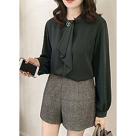 Áo kiểu nữ công sở Louro L206, mẫu áo sơ mi cổ trụ, tay áo bồng, chất liệu vải mịn lên form tốt, kiểu dáng lịch sự nhẹ nhàng