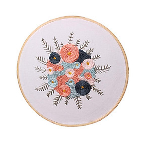 Flower Pattern Needle Thread Sewing Kits with Cross Stitch Hoop, Embroidery Material Package for Beginners Adults