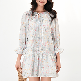 Đầm xòe voan hoa nhí cổ cột dây tay loe tiểu thư Asha Miều Est.2013