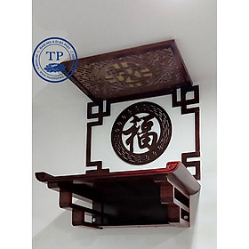Mua Combo Bàn thờ treo tường gỗ Sồi nâu mận chín tặng bộ chỉ viền và trang trí chữ phúc để ốp lưng bàn thờ và tấm chống ám khói hương TM121128