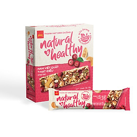 Hộp 6 thanh hạt dinh dưỡng Natural & Healthy - Thanh ngũ cốc thuần chay ăn sáng siêu dinh dưỡng - Vị Nam Việt Quất Hạt Điều