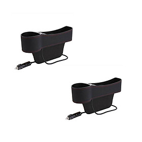 2 Pcs Car Seat Gap Catcher Filler Storage Box  Dual USB Cup Holder Black