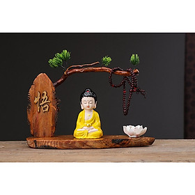 Mua Kệ Gỗ Trang Trí Cây Tùng Kèm Tượng Phật Và Chú Tiểu An Nhiên - Phật thiền áo vàng