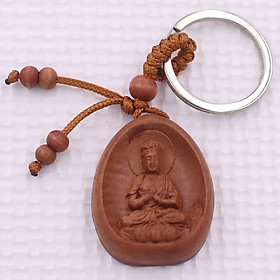 Móc chia khóa Phật Đại nhật như lai gỗ đào, móc chìa khóa Phật bản mênh