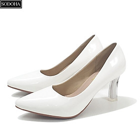 Giày cao gót nữ SODOHA màu trắng bóng đế cao 7cm - SDH909WB
