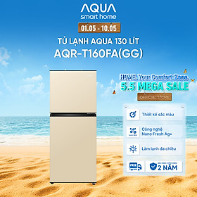 [SẢN PHẨM MỚI 2025I] Tủ lạnh AQUA 130 lít ngăn đá trên AQR-T160FA(GG) - Màu Be - Freeship toàn quốc - Bảo hành 2 năm - Hàng chính hãng
