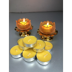 Mua Combo 2 chiếc Đế để nến thờ hoa sen giã lưu li chân hợp kim ( tặng kèm 10 chiếc nến bơ ) KH66577