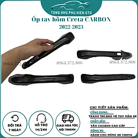 Ốp tay nắm, hõm cửa Carbon xe Huyndai Creta đời 2022- 2023 Mẫu vân Cacbon cao cấp