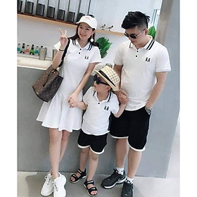 Set áo váy thun gia đình có cổ màu trắng thêu hình đẹp AG23