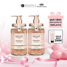 Combo 2 chai sữa tắm trắng da cánh hoa hồng Damask Weilaiya Grand Rose Extracts Whitening Shower Gel 450ml