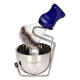 Blue ZOO Shaving Kit Set for Men's Wet Shaving Brush Holder Stand Bracket Rack Soap Bowl Mug Hair Removal Beard Brush