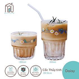 Cốc thuỷ tinh vẽ bông hoa dễ thuơng ba bông hoa xinh xắn
