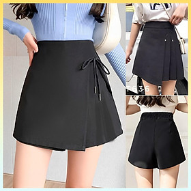 Quần giả váy nữ XẾP LY ĐÍNH NƠ phối lưng thun co giãn chất tuyết mưa xinh xắn