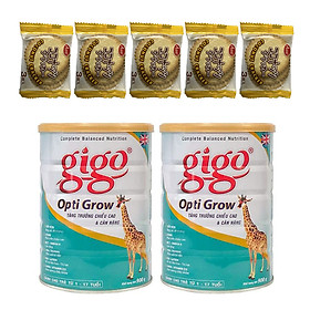 Combo 2 hộp Sữa Bột Gigo Opti Grow (900g) - Giúp tăng trưởng chiều cao và cân nặng cho trẻ từ 1 đến 17 tuổi - Tặng 05 bánh quy dừa Nhật Bản hiệu Aee