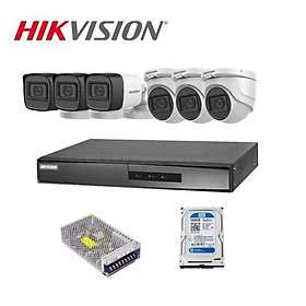 Mua Trọn bộ 6 camera Analog bán cầu và thân trụ Hikvision Tíc hợp micro. Đầu ghi 8 kênh DS-7208HGHI-K1  chuẩn nét HD - Hàng Chính Hãng