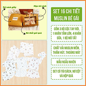 Set Quà Tặng Sơ Sinh Đầy Tháng Chất Muslin 16 Chi Tiết NB House Kids Cho Bé Trai Và Bé Gái - Set 16 Chi Tiết Muslin Bé Gái Ngẫu Nhiên