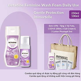 Bộ chăm sóc cá nhân dung dịch vệ sinh phụ nữ Betadine Gentle Protection Immortelle & Foam Gentle Protection Immortelle 100ml