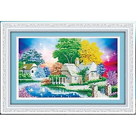Tranh đá ngôi nhà yên bình 79x50cm - chưa đính