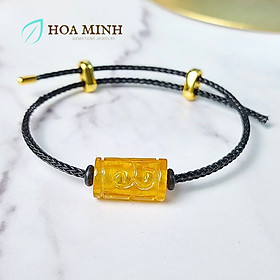 Vòng tay dây cáp phối lu thống Hổ Phách size 10x16.9 li chạm khắc vân mây may mắn - Dây đen