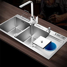 Mua Chậu rửa chén đúc liền khối inox 304 10048TD có kệ để dao  thớt và hộc đựng rác