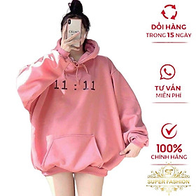 Áo Khoác Nỉ chui Đầu Nữ in Giờ Nón Lướn Trùm Đầu Form Rộng Che Nắng Tốt Thời Trang FASHION