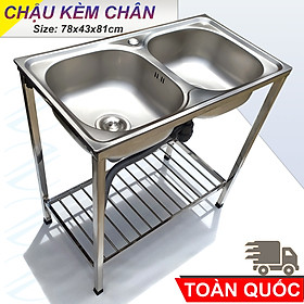 Mua COMBO Chậu Rửa Chén Bát 2 Hộc 78x43cm Có Chân Kèm Vòi Inox Nước Lạnh KAZTA - Gồm kệ chân  chậu  vòi  bộ xả tặng dây cấp keo non