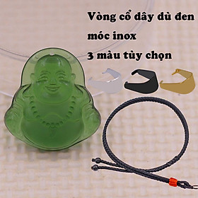 Mặt Phật Di lặc Pha lê xanh lá 3.6 cm kèm vòng cổ dây dù đen + móc inox vàng, mặt dây chuyền Phật cười