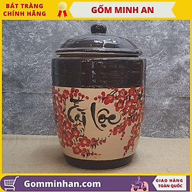 Mua Hũ đựng gạo Tài Lộc Bát Tràng vẽ hoa đào đựng 15kg gạo gốm Minh An Bát Tràng