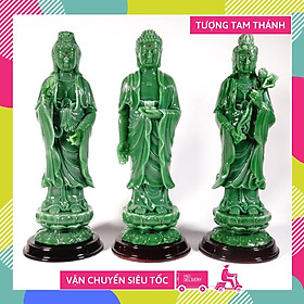 Bộ 3 tượng Phật Tây Phương Tam Thánh Tam Thế Phật xanh ngọc - Cao 25cm