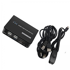 2x HDMI KVM Switch 2 Port Box, 2 USB 2.0 Hub, UHD 4K@60Hz, 2 in 1 Out, USB Powered, Share 1 Set Keyboard Mouse Printer And Monitor
