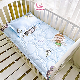 Bộ nệm cho bé tencel 60s Katina House, vải bóng mượt mát lạnh, gối gòn lông vũ êm ái