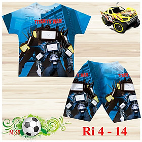 Đồ bộ cho bé trai hình Skibidi Toilet Camera Man TV MAN size từ 14-36kg chất thun lạnh thái mềm mát - 10&11 (28-30kg)