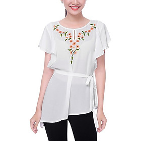 Áo Kiểu Thêu Cổ Giọt Nước An Thủy 664 - Trắng