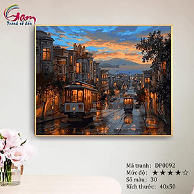 Mua Tranh sơn dầu số hóa phong cảnh xe điện phố cổ Châu Âu hoàng hôn mã DP0092