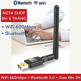 USB WiFi + BLUETOOTH 600Mbps 5G , đầu thu wifi cho pc laptop card mạng wifi bluetooth - Nota 600Mbps + Bluetooth 5.0 + AT Ngắn